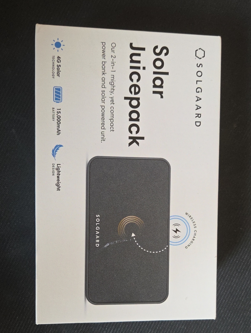 Solgaard Solar Juicepack Wireless Power Bank - Black